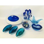 COLLECTION OF ART GLASS TO INCLUDE A MOON DISH, HANDKERCHIEF VASE,