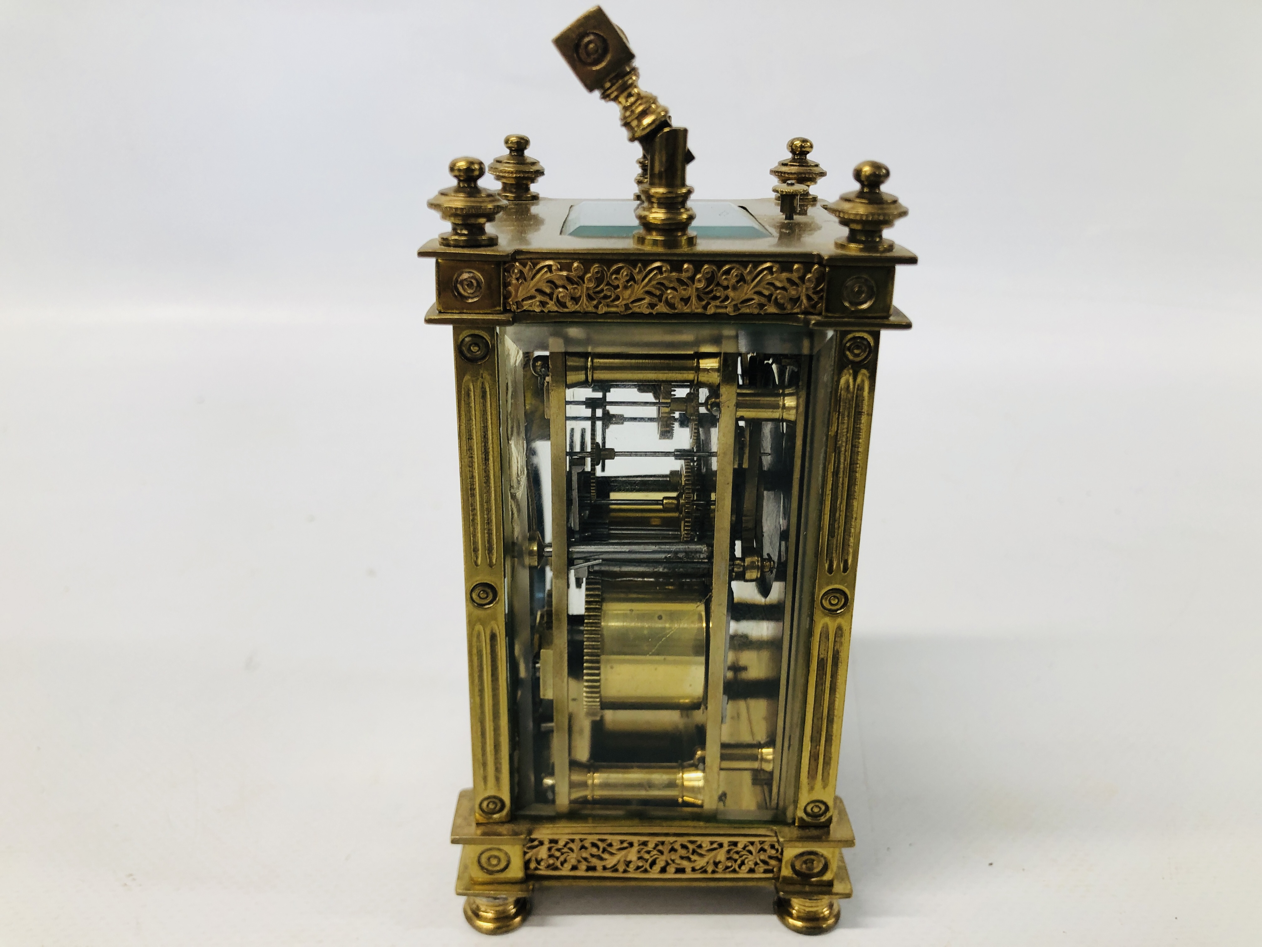 A FRENCH CARRIAGE CLOCK RETAILED BY MAPPIN & WEBB, THE SILVERED CHAPTER RING WITH ENGLISH NUMERALS, - Image 8 of 8