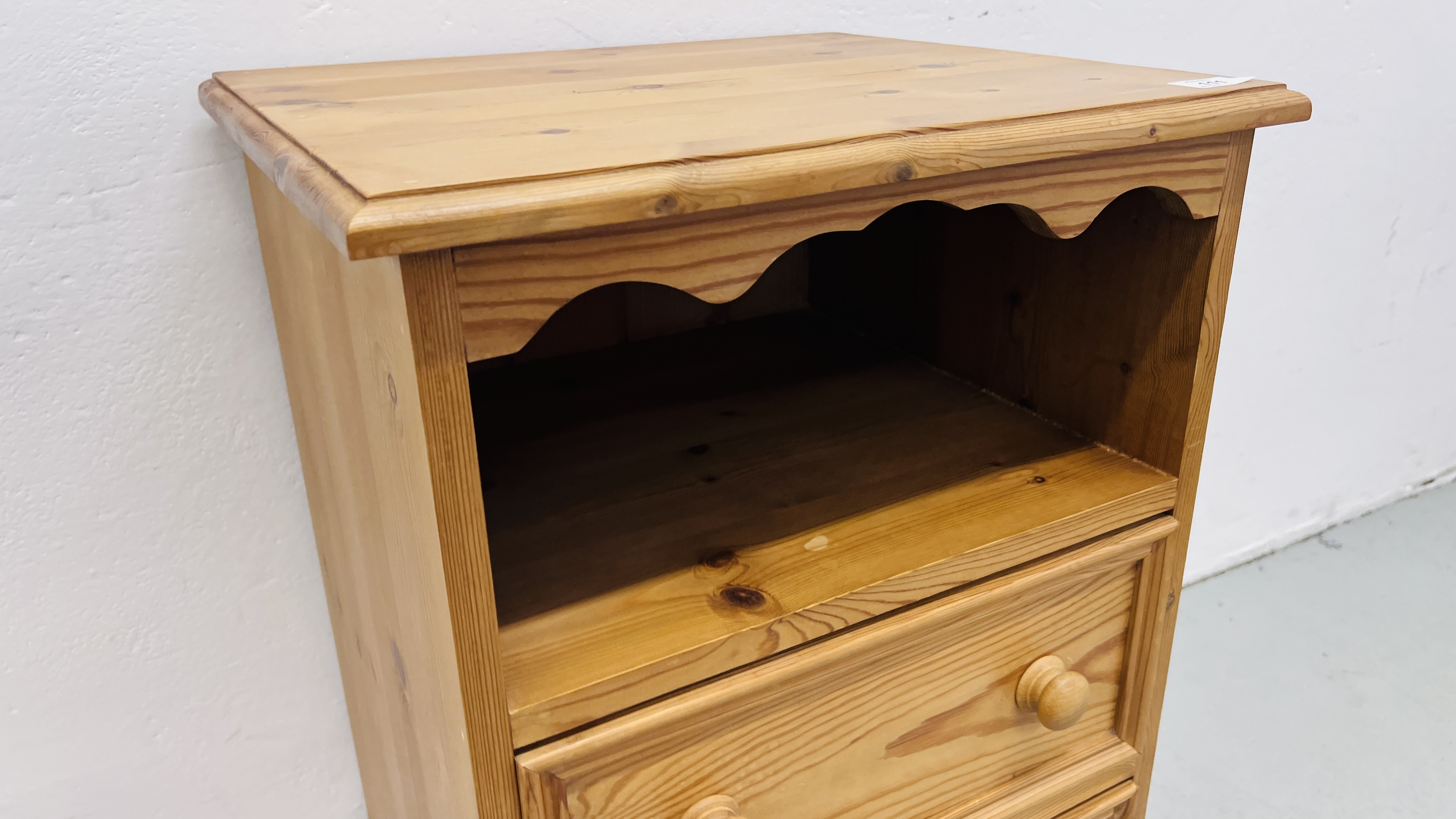 A WAXED PINE TWO DRAWER BEDSIDE CABINET WIDTH 45CM. DEPTH 38CM. HEIGHT 67CM. - Image 4 of 6