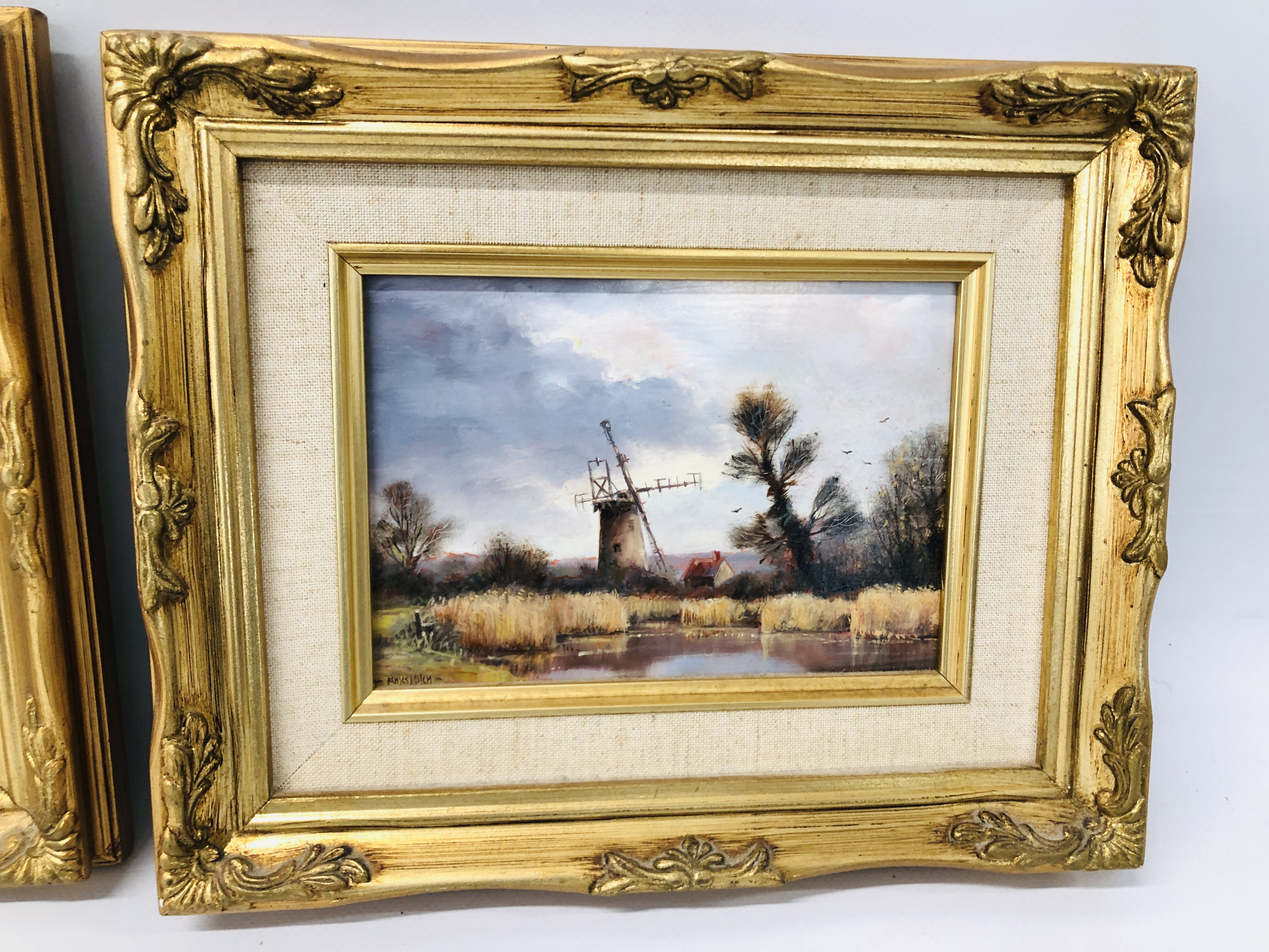 TWO ORIGINAL JAMES ALLEN OIL ON BOARDS "NORFOLK WHERRY" AND "MILL NR. HICKLING" NORFOLK - EACH 11. - Image 4 of 8