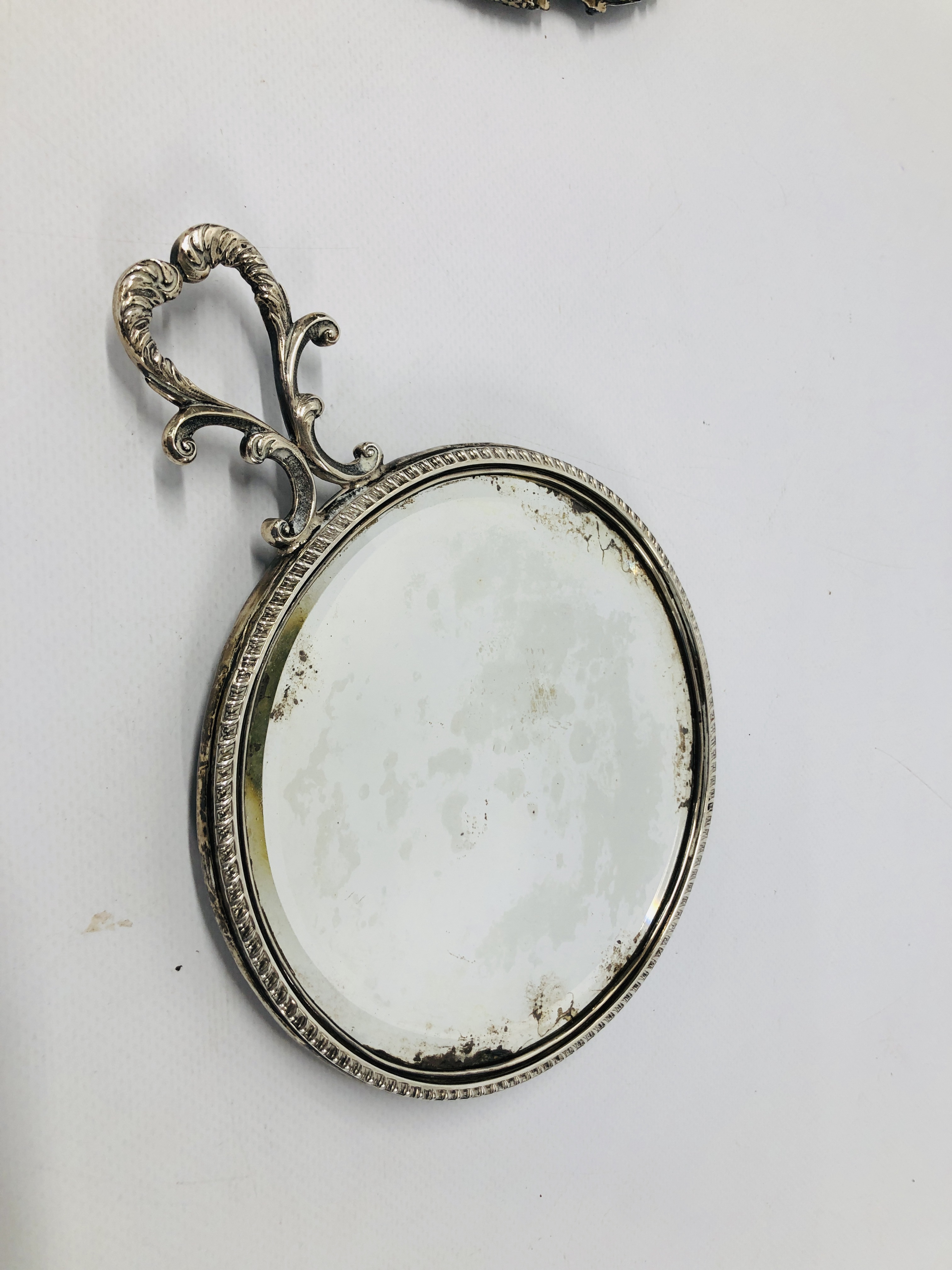 VINTAGE SILVER BACKED HAND HELD MIRROR ALONG WITH A VINTAGE SILVER DISH BIRMINGHAM ASSAY J.G. - Image 15 of 16