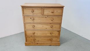 WAXED PINE TWO OVER FOUR DRAWER CHEST W 101CM, D 51CM, H 113CM.