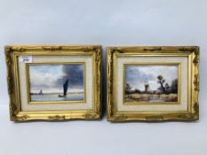 TWO ORIGINAL JAMES ALLEN OIL ON BOARDS "NORFOLK WHERRY" AND "MILL NR. HICKLING" NORFOLK - EACH 11.