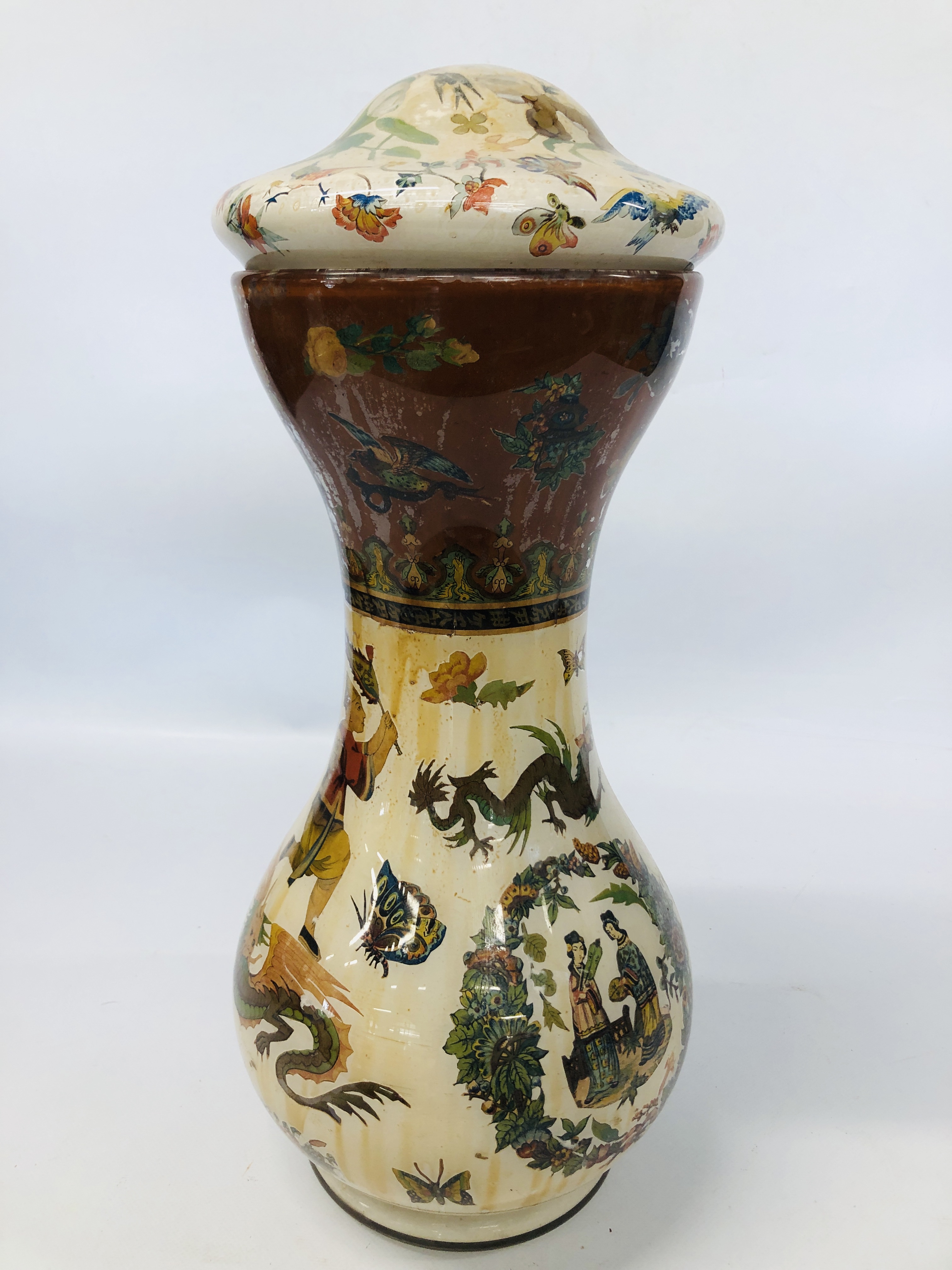 UNUSUAL CHINESE PAINTED GLASS VASE AND COVER HEIGHT 46CM. - Image 5 of 8