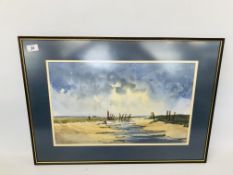 A NORTH NORFOLK COASTAL WATER COLOUR BY FRANK HALLIDAY