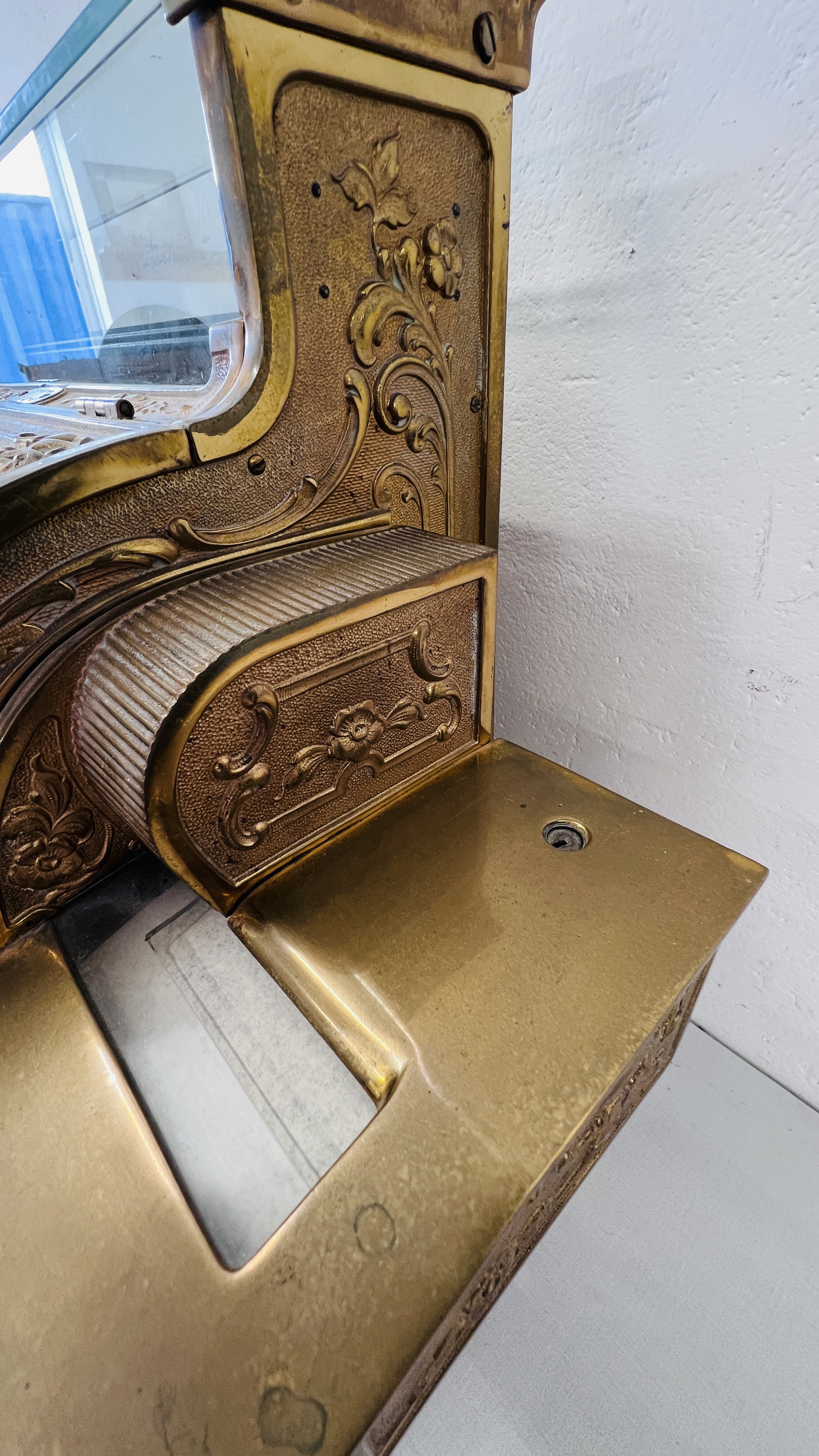 A LARGE 19TH CENTURY NATIONAL CASH REGISTER BRASS TILL - WIDTH 55CM BEARING PLAQUE S4504131358-G. - Image 9 of 23