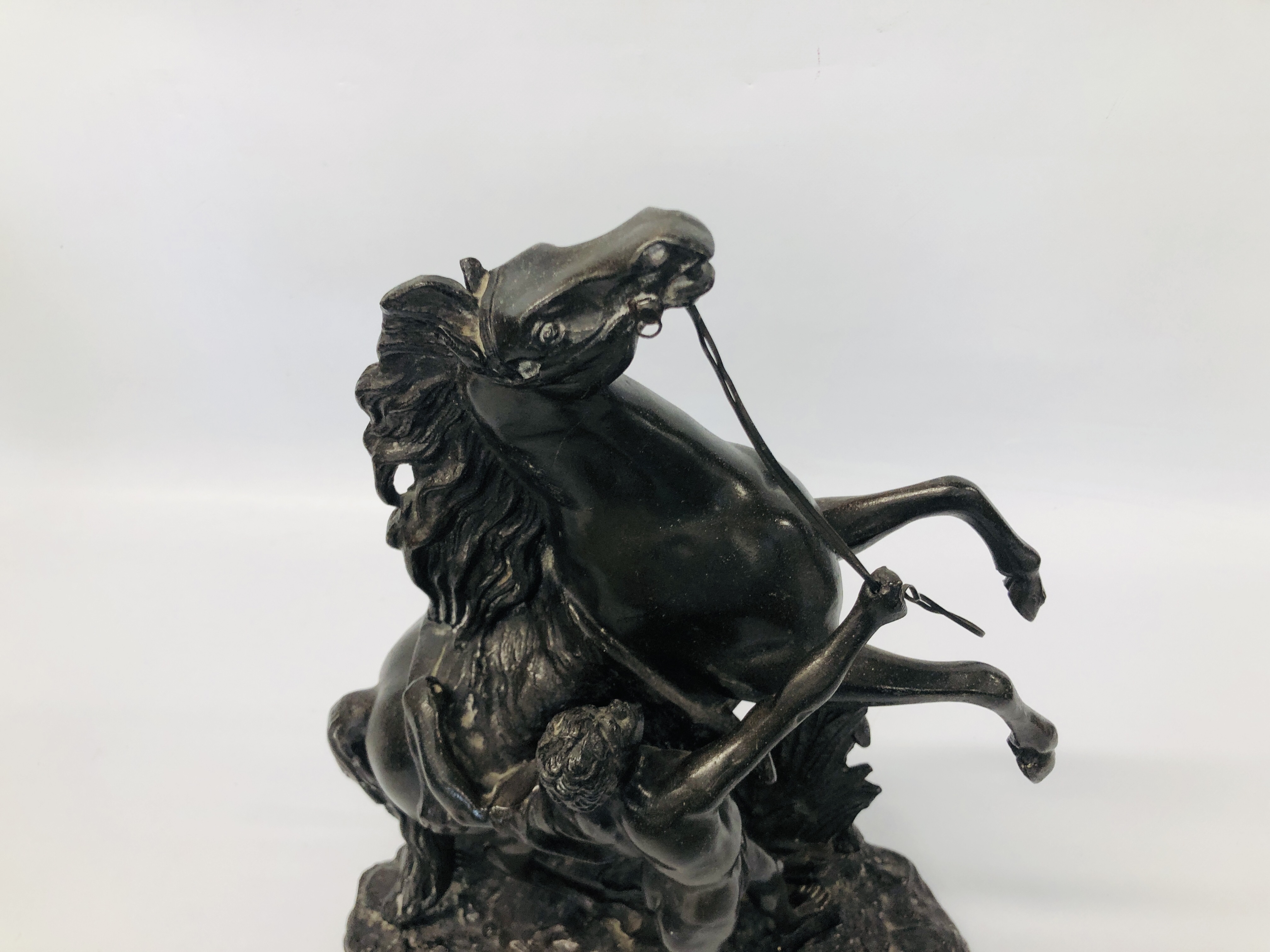 PAIR OF IMPRESSIVE SPELTER REARING HORSES HEIGHT 40CM. - Image 3 of 5