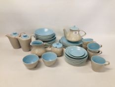 42 PIECES OF POOLE POTTERY DINNER AND TEA WARE IN SKYBLUE,