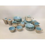 42 PIECES OF POOLE POTTERY DINNER AND TEA WARE IN SKYBLUE,