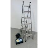 A DRACOL THREE WAY ALUMINIUM STEP LADDER, BELDRAY TWO TREAD FOLDING STEPS,