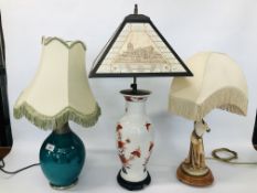 ITALIAN STYLE FIGURED TABLE LAMP AND SHADE AND DESIGNER TABLE LAMP BY AIMBRY LIGHTING,