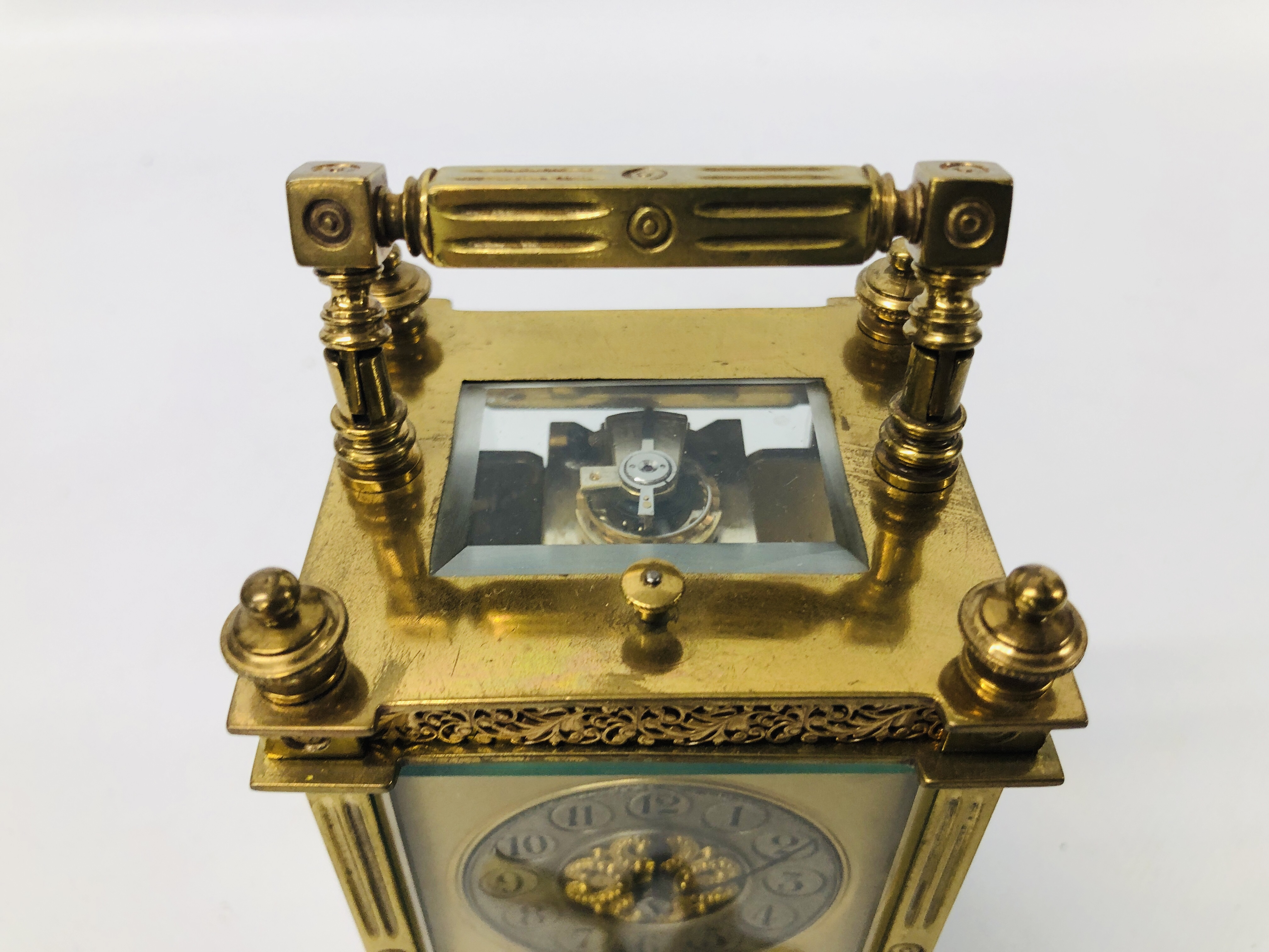 A FRENCH CARRIAGE CLOCK RETAILED BY MAPPIN & WEBB, THE SILVERED CHAPTER RING WITH ENGLISH NUMERALS, - Image 5 of 8