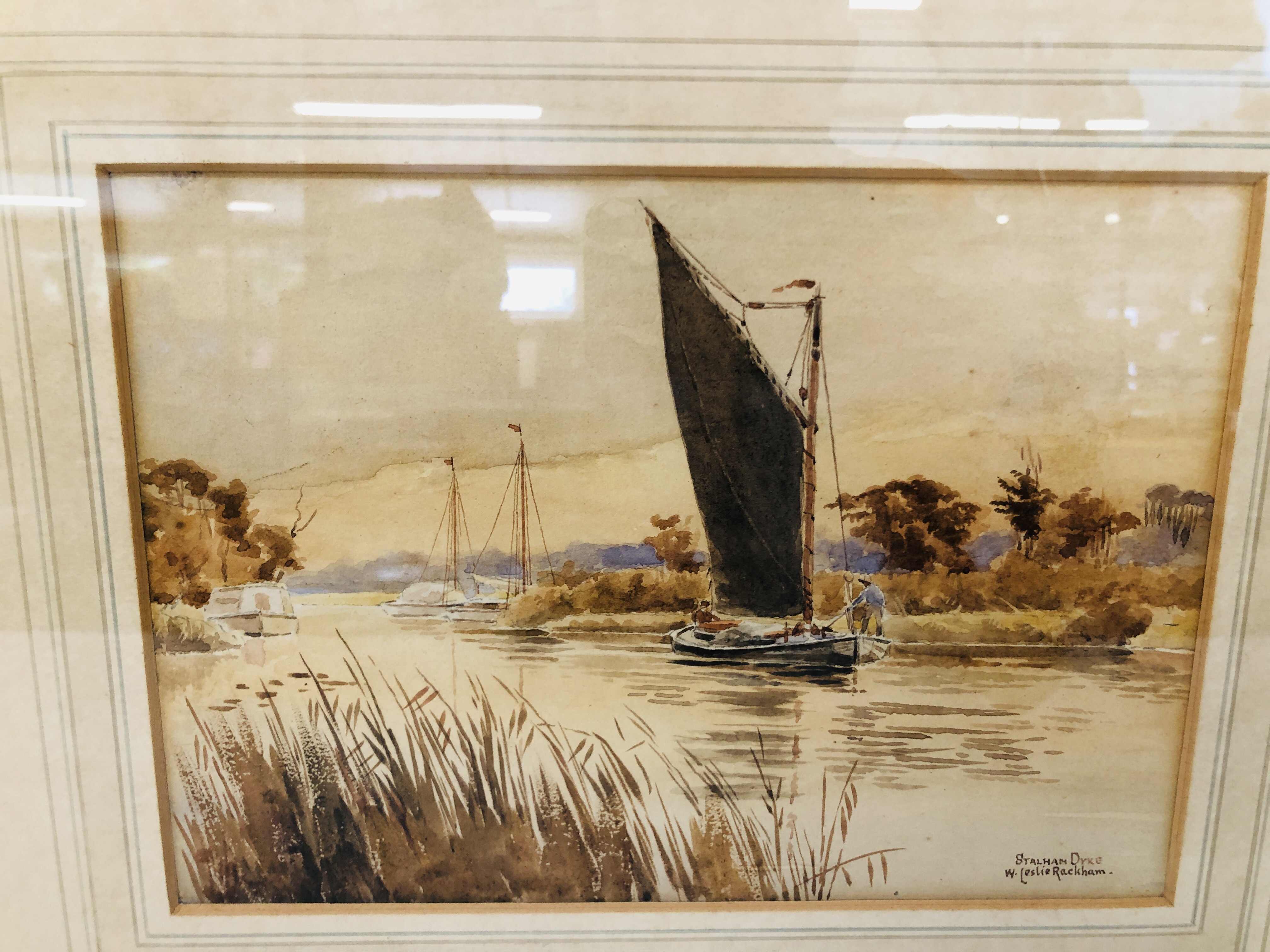 FRAMED ORIGINAL WATERCOLOUR "STALHAM DYKE" BEARING SIGNATURE W. LESLIE RACKHAM WIDTH 26CM. - Image 2 of 7