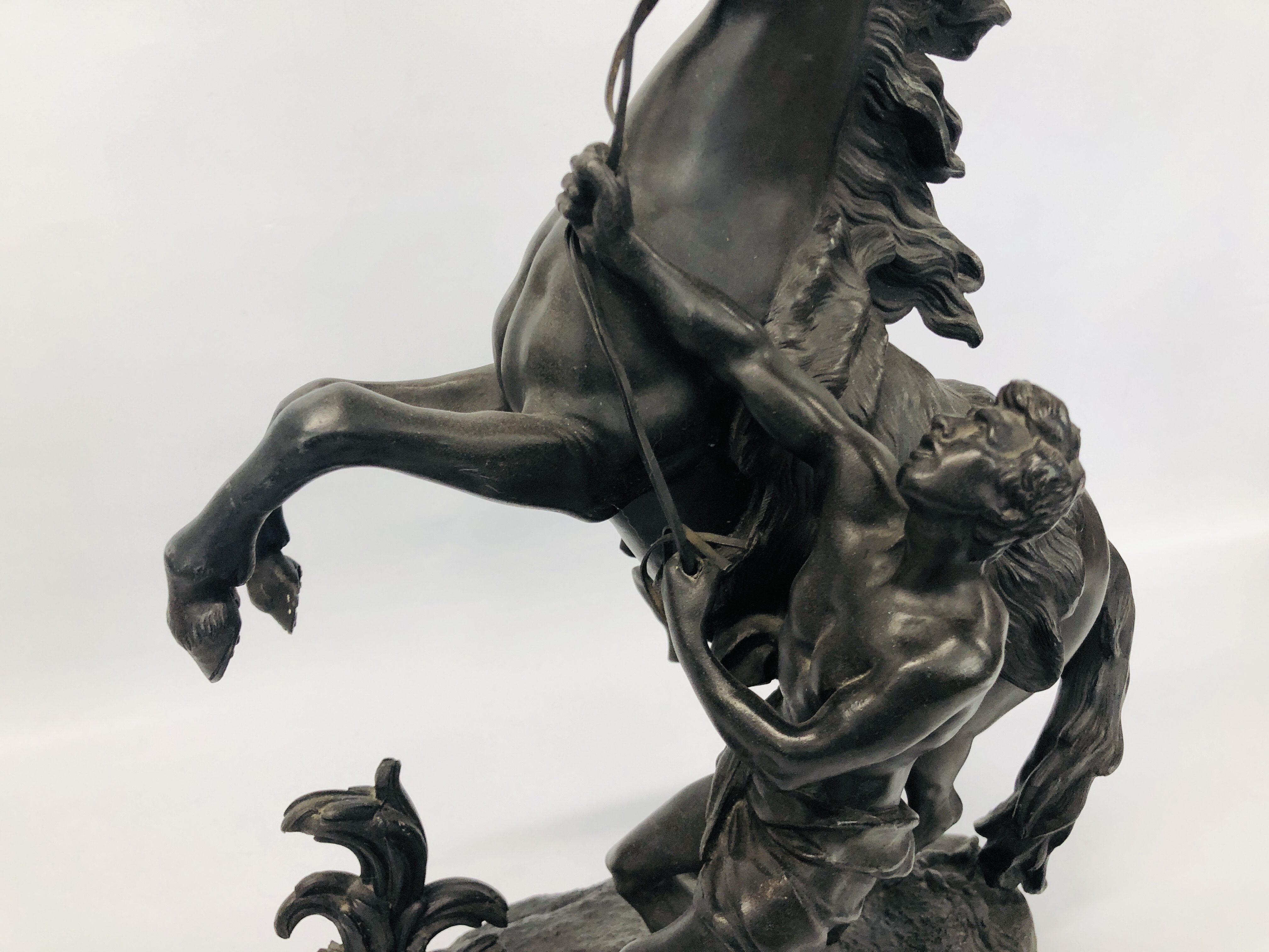 IMPRESSIVE SPELTER STUDY OF A REARING HORSE H 51CM (A/F SPLIT TO LEG). - Image 3 of 8