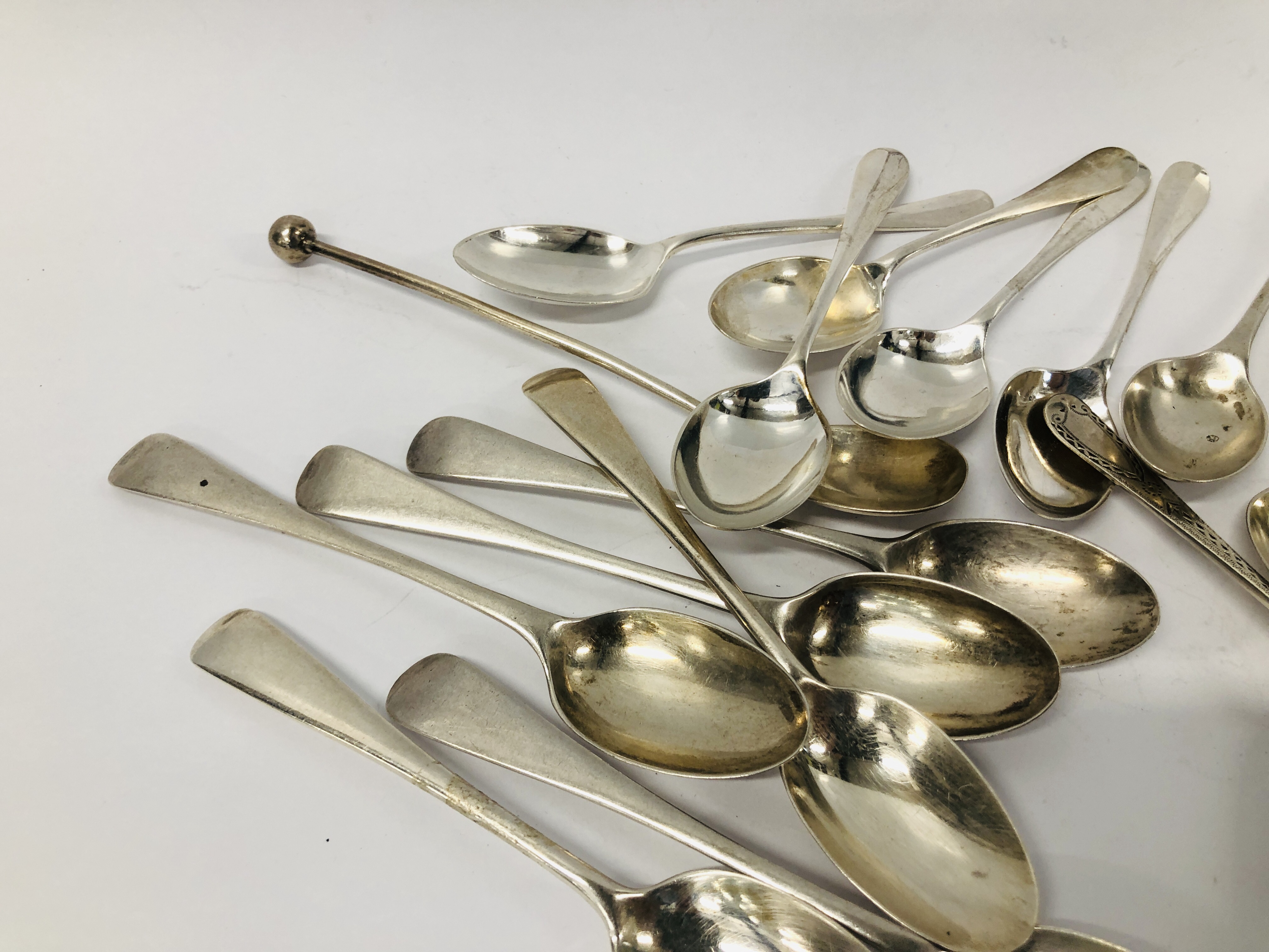 16 VARIOUS SILVER SPOONS, SOME PAIRS, - Image 3 of 9