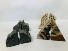 4 X PAIRS OF BOOK ENDS TO INCLUDE ONYX AND HARDSTONE EXAMPLES.