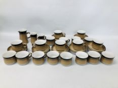 QUANTITY OF DENBY STONEWARE TEA WARE TO INCLUDE CUPS AND SAUCERS, JUGS, ETC.