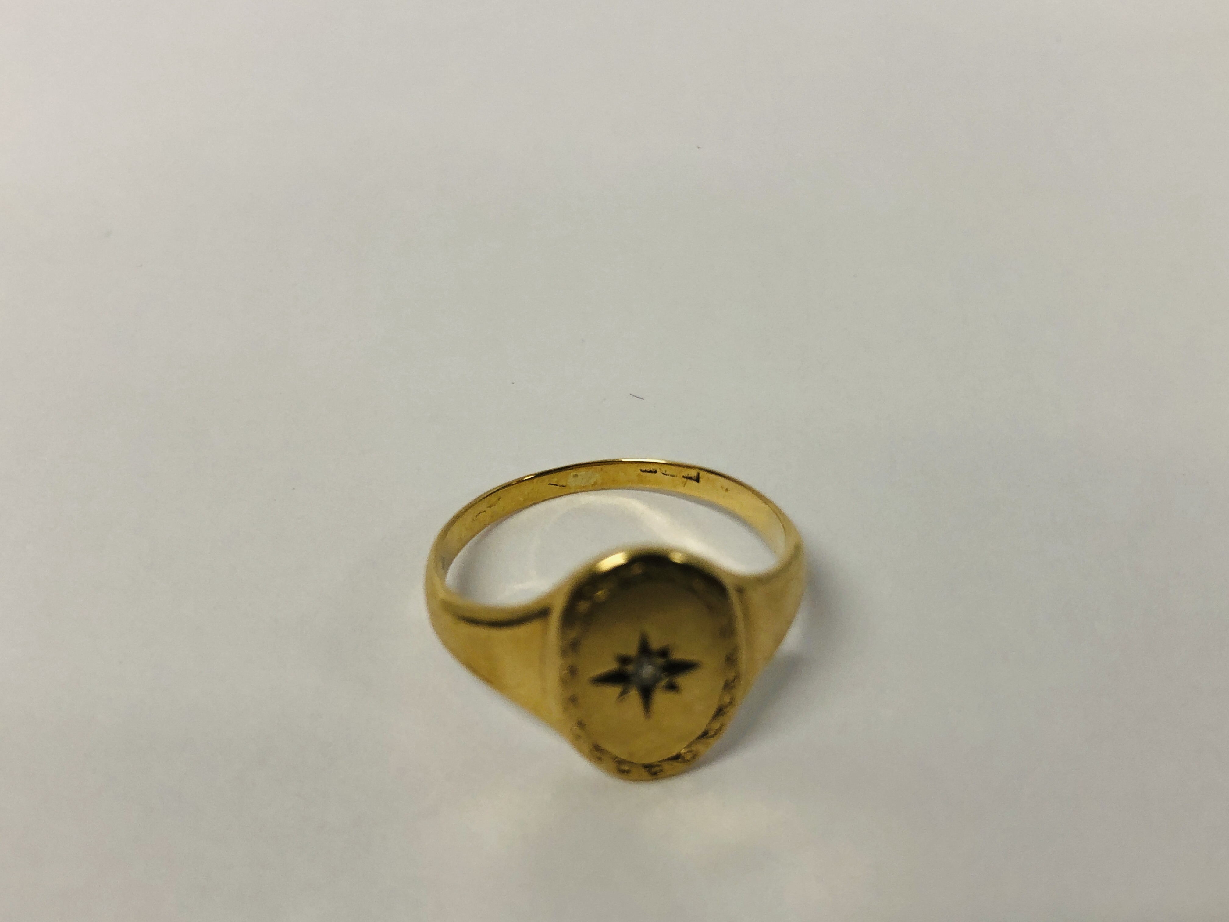YELLOW METAL (RUBBED MARKS) DIAMOND SET SIGNET RING - Image 6 of 8