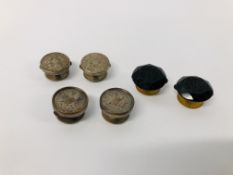 THREE PAIRS OF VINTAGE BUTTONS TO INCLUDE A PAIR OF BLACK GLASS EXAMPLES BEARING A CREST