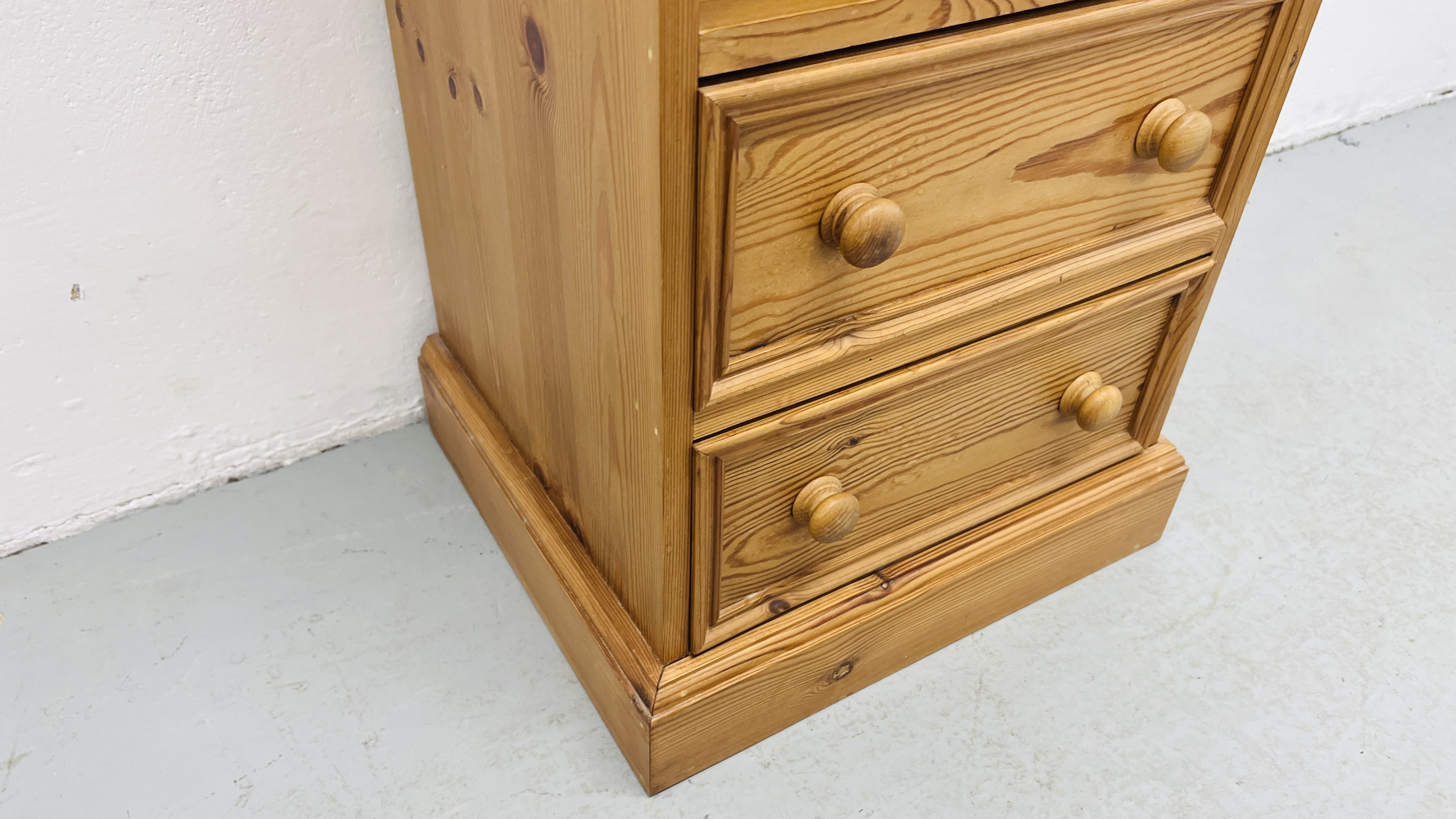 A WAXED PINE TWO DRAWER BEDSIDE CABINET WIDTH 45CM. DEPTH 38CM. HEIGHT 67CM. - Image 5 of 6