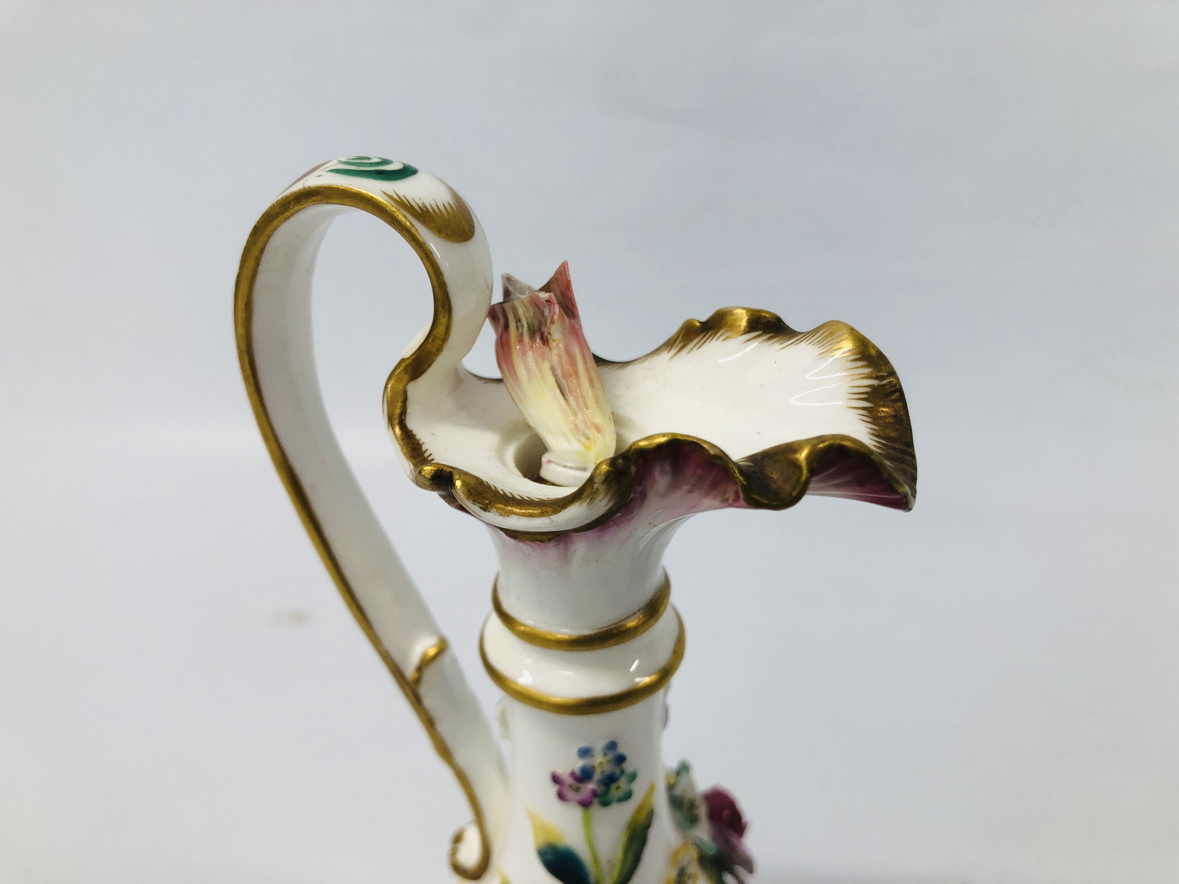 TWO C19TH STAFFORDSHIRE FLOWER ENCRUSTED TWO HANDLED VASES (ONE WITH RESTORED TOP THE OTHER WITH - Image 20 of 26