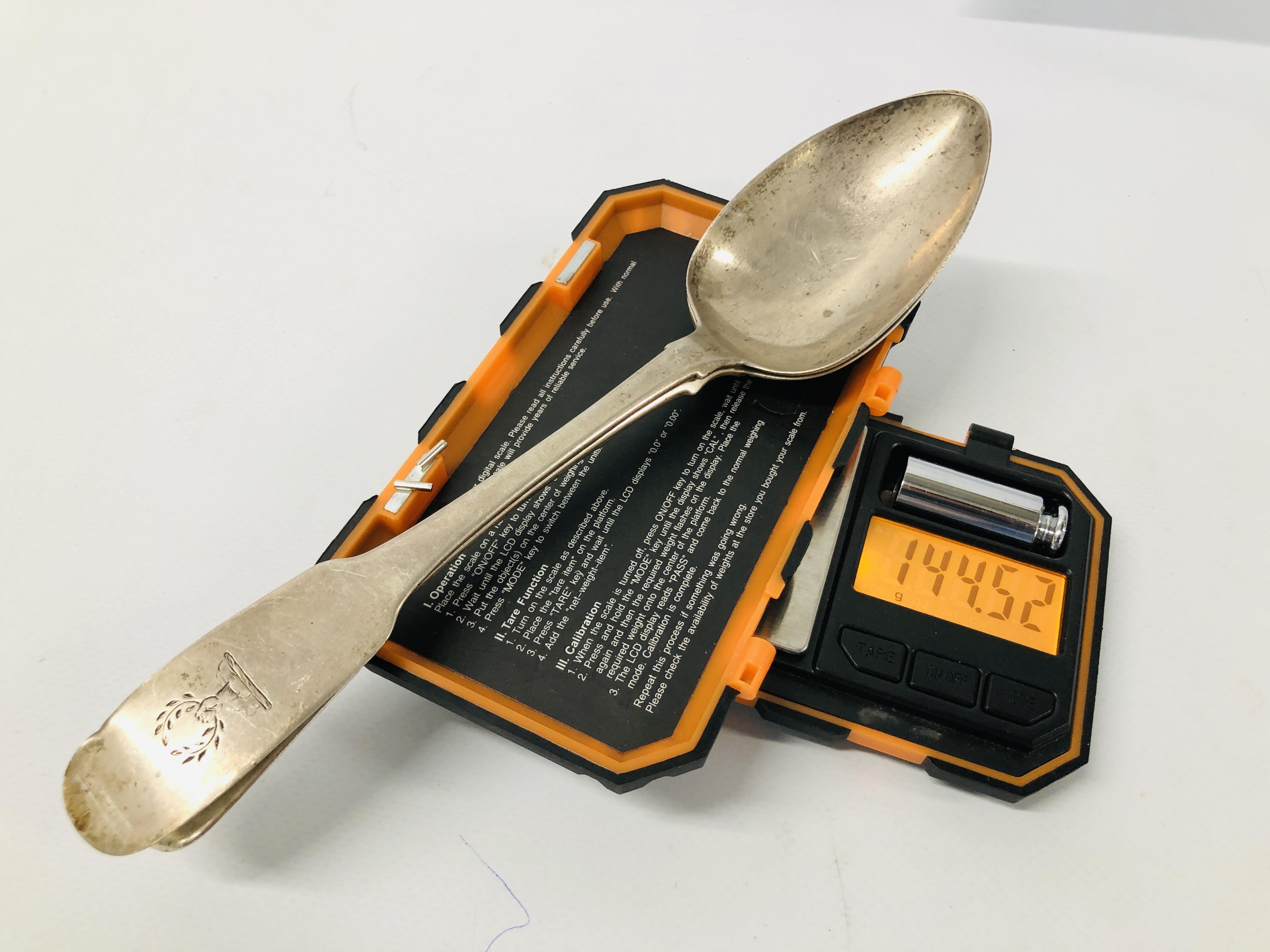 3 LARGE GEORGIAN SILVER FIDDLE PATTERN TEASPOONS, LONDON, ALONG WITH A JAM SPOON, EDINBURGH ASSAY, - Image 14 of 14