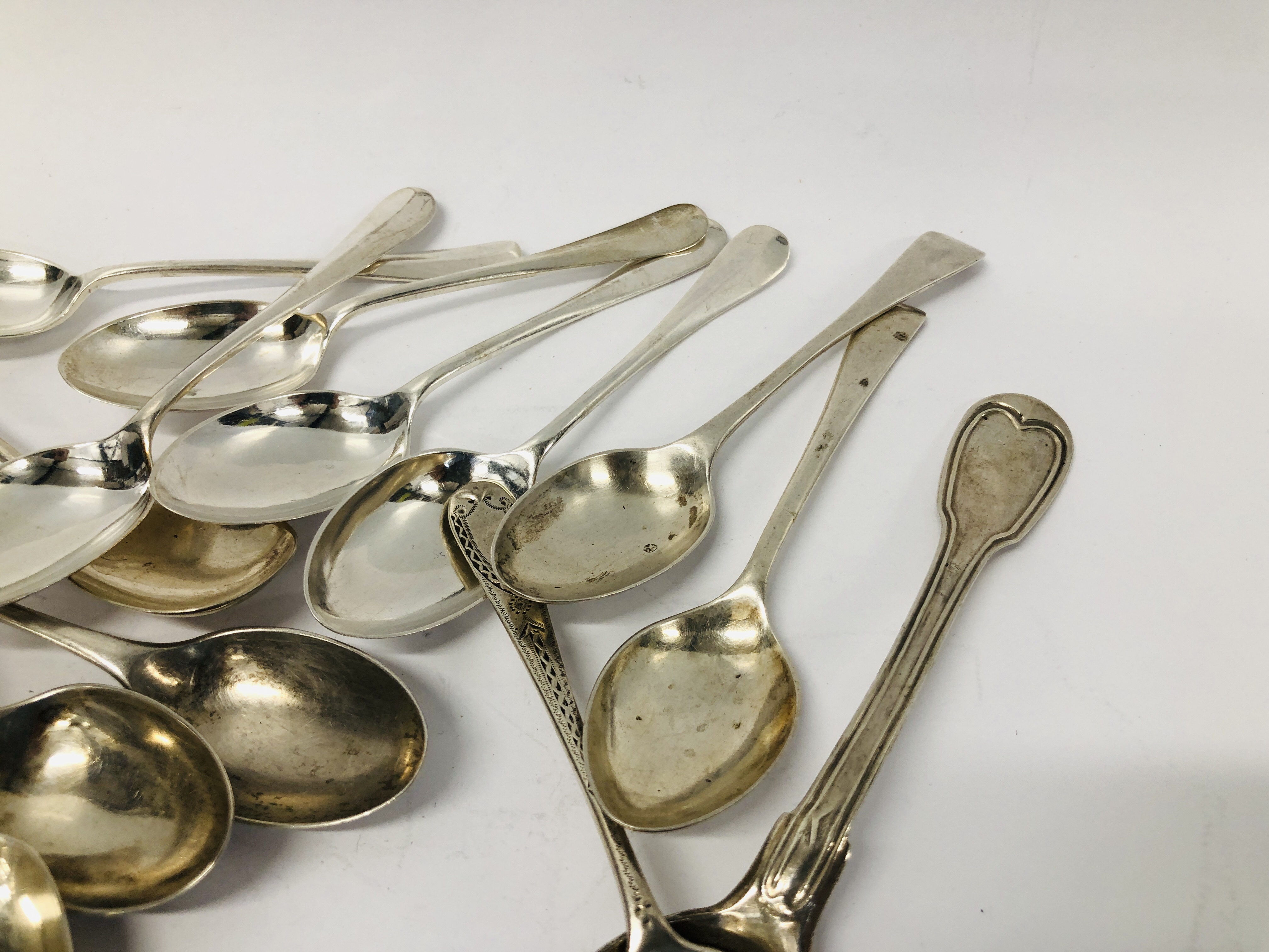 16 VARIOUS SILVER SPOONS, SOME PAIRS, - Image 5 of 9