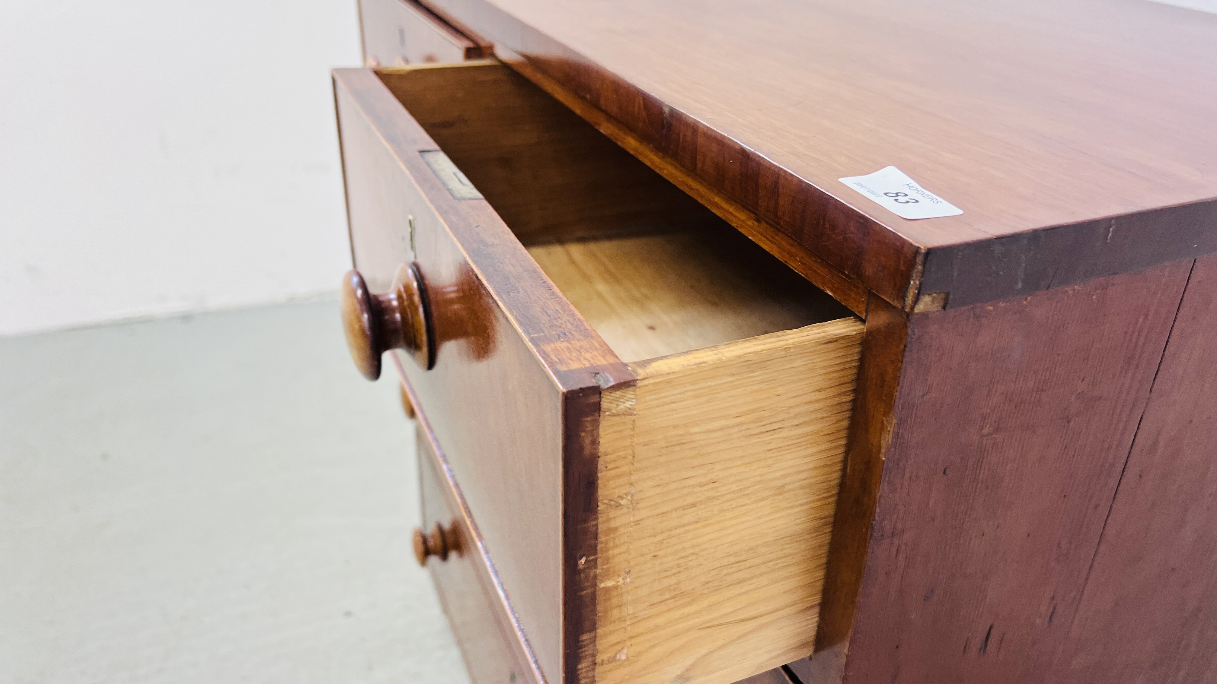 ANTIQUE MAHOGANY TWO OVER THREE CHEST OF DRAWERS - Image 5 of 8