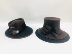 TWO DESIGNER BRANDED OCCASIONAL HATS TO INCLUDE HARRODS WHITELEY AND HEADWORKS BY GRAHAM GWYTHER.