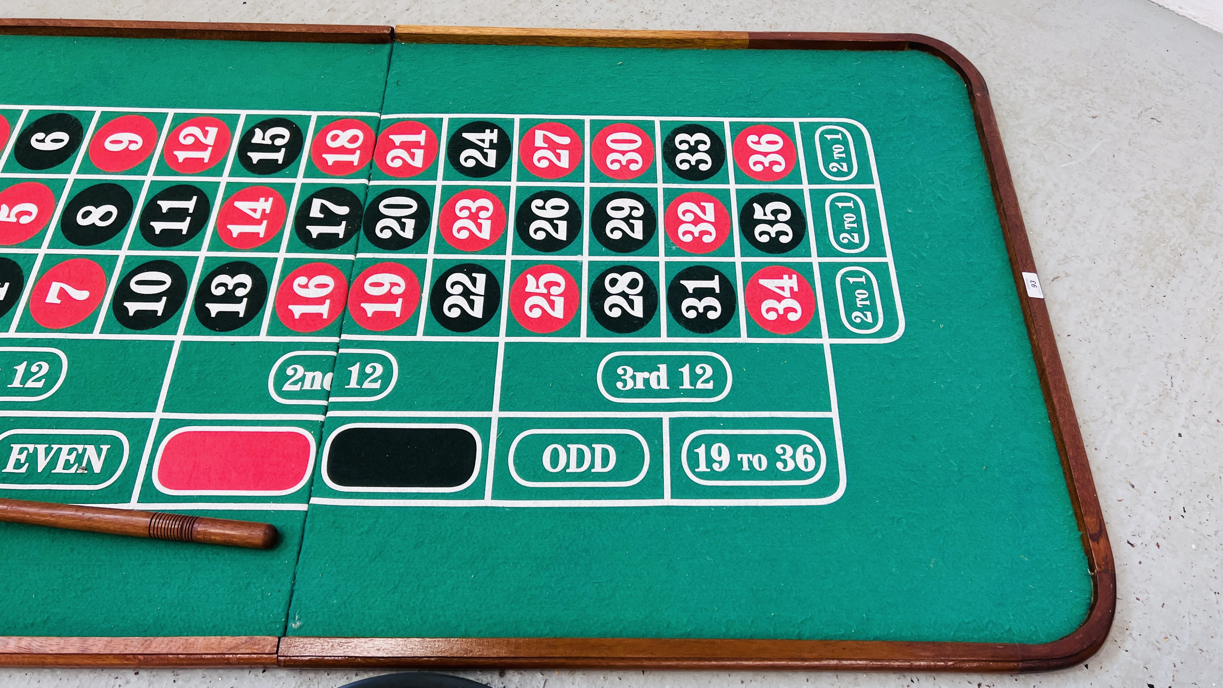 A LARGE TABLE TOP ROULETTE BOARD AND ROULETTE WHEEL AND STICK - Image 4 of 4