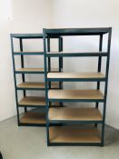 TWO 6 TIER METAL SHELVING UNITS.