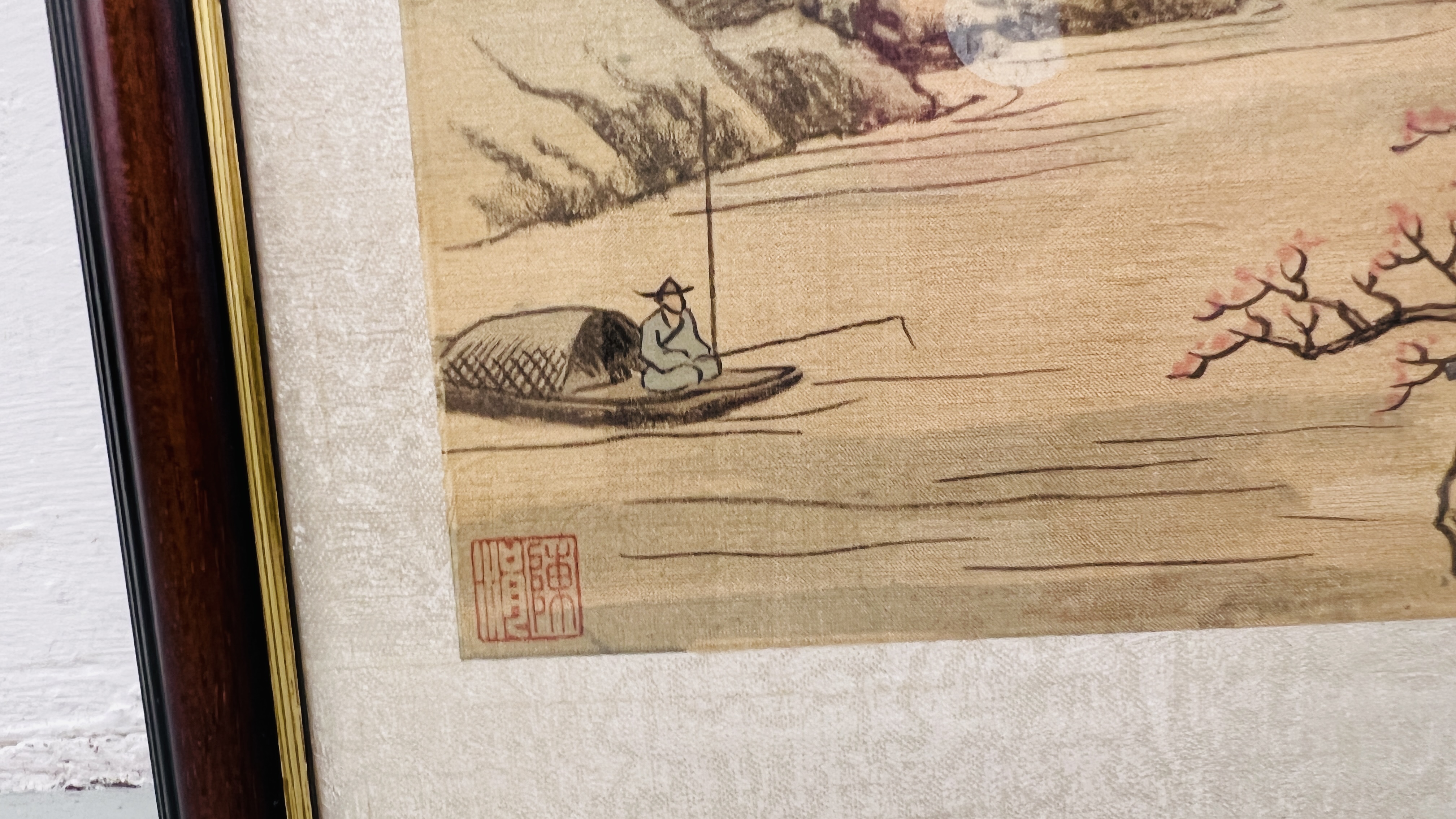 A SET OF THREE FRAMED AND MOUNTED CHINESE PAINTINGS ON SILK. - Image 5 of 8