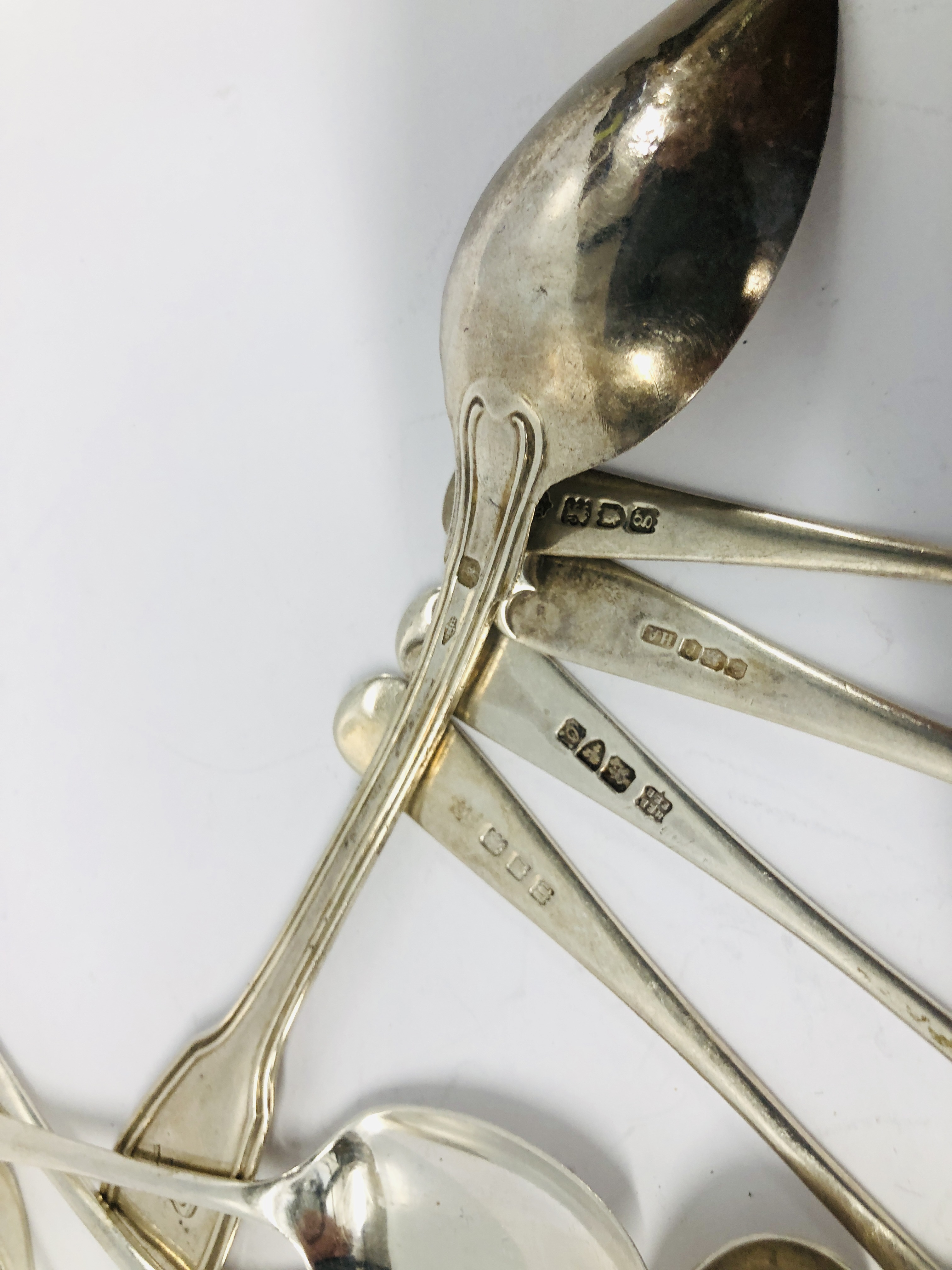 16 VARIOUS SILVER SPOONS, SOME PAIRS, - Image 7 of 9