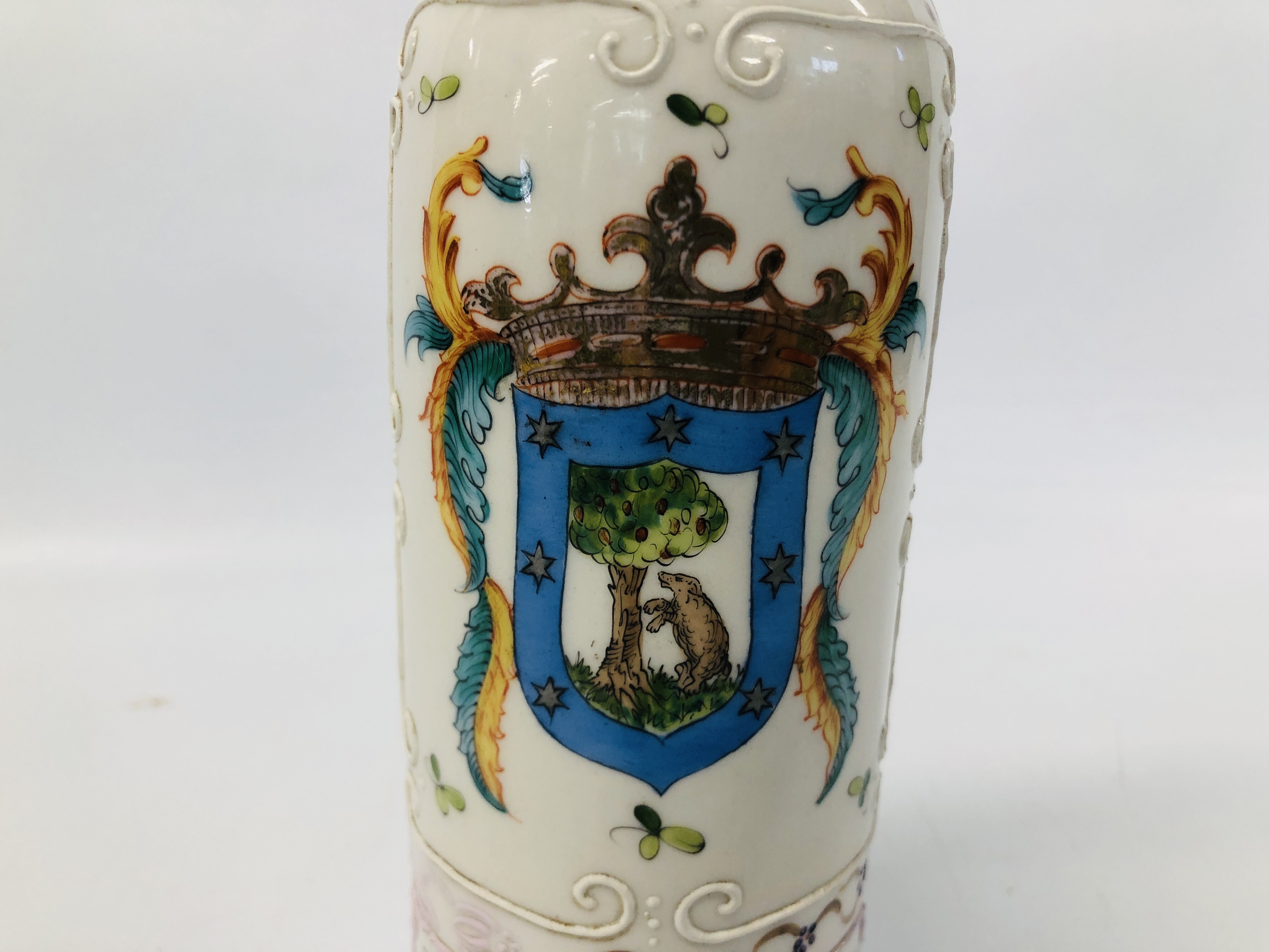 A HARD PASTE POLYCHROME ARMORIAL BOTTLE WITH STOPPER INSCRIBED "JOCKEY", - Image 3 of 12