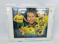 A MOUNTED SIGNED NORWICH CITY PRINT JEREMY GOSS TESTIMONIAL YEAR 1994 BEARING SIGNATURE JEREMY GOSS