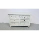 MODERN EIGHT DRAWER BEDROOM CHEST WITH METAL CRAFT HANDLES W 120CM, D 45CM, H 80CM.