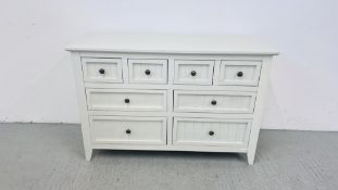 MODERN EIGHT DRAWER BEDROOM CHEST WITH METAL CRAFT HANDLES W 120CM, D 45CM, H 80CM.