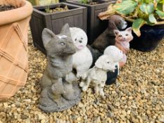 A GROUP OF SIX GARDEN DECORATIONS TO INCLUDE FOXES, SHEEP DOGS, SPANIEL, ETC. LARGEST HEIGHT 40CM.