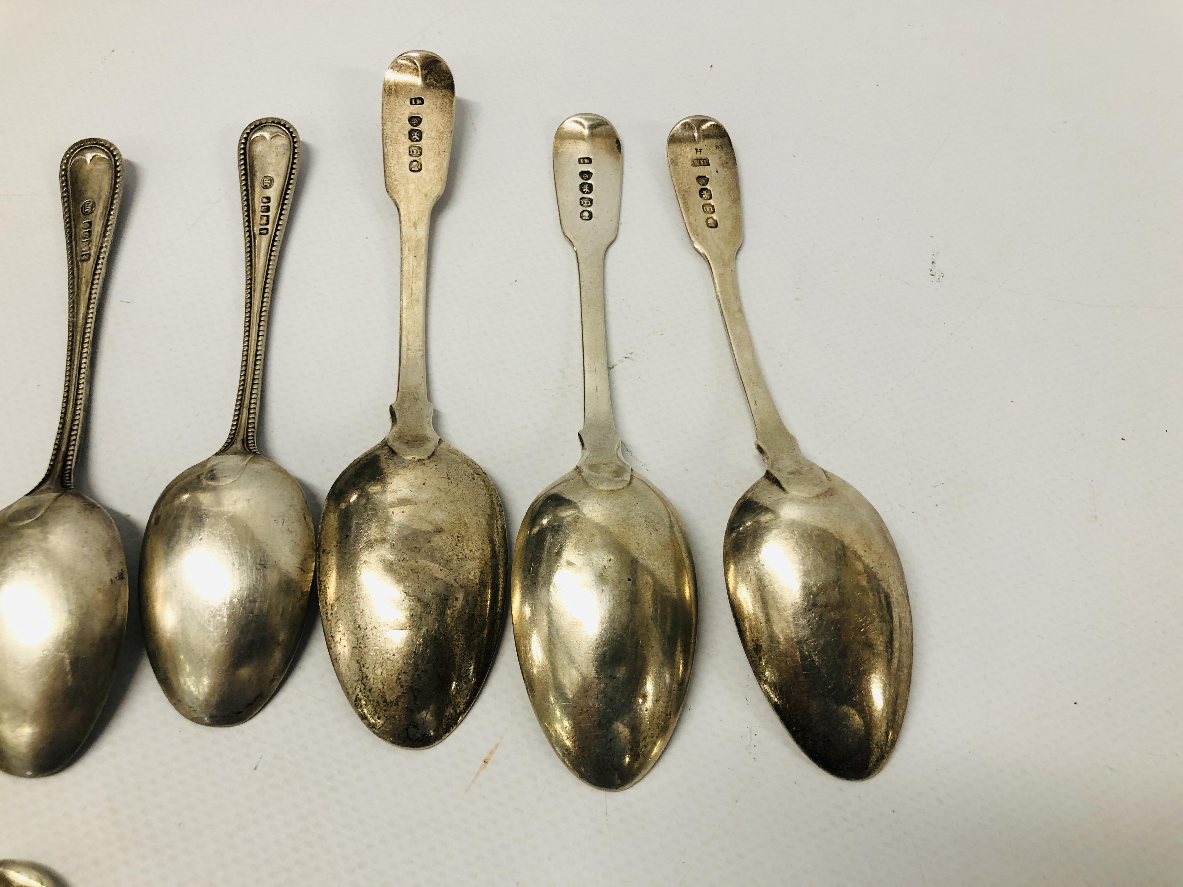 3 LARGE GEORGIAN SILVER FIDDLE PATTERN TEASPOONS, LONDON, ALONG WITH A JAM SPOON, EDINBURGH ASSAY, - Image 10 of 14