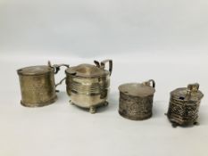 4 VARIOUS SILVER MUSTARDS,