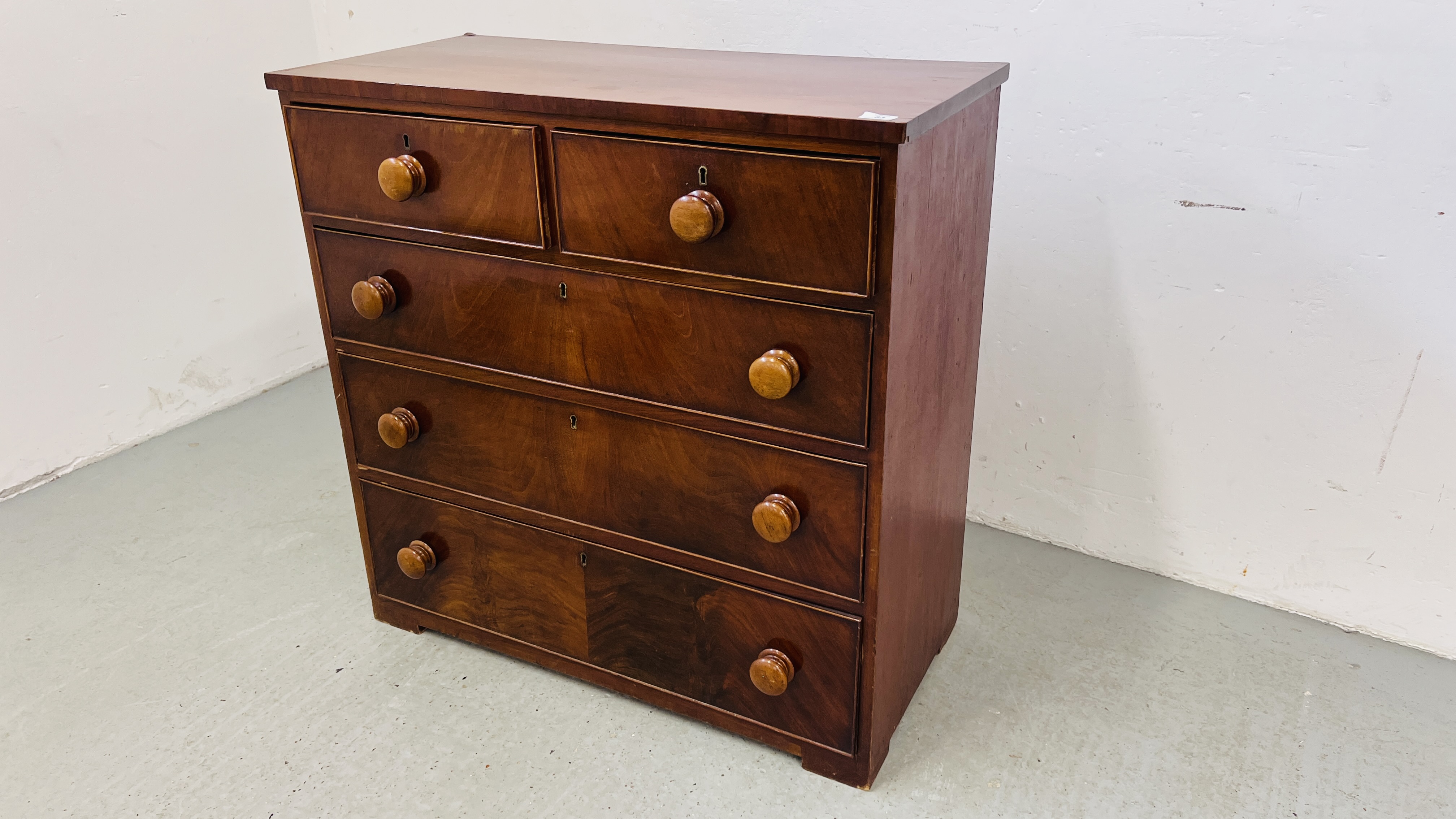 ANTIQUE MAHOGANY TWO OVER THREE CHEST OF DRAWERS