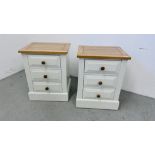 PAIR OF MODERN PAINTED THREE DRAWER BEDSIDE CHESTS W 53CM, D 41CM, H 69CM.