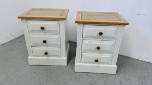 PAIR OF MODERN PAINTED THREE DRAWER BEDSIDE CHESTS W 53CM, D 41CM, H 69CM.