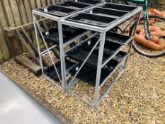 2 GALVANISED GREENHOUSE SEED TRAY STANDS WITH TRAYS