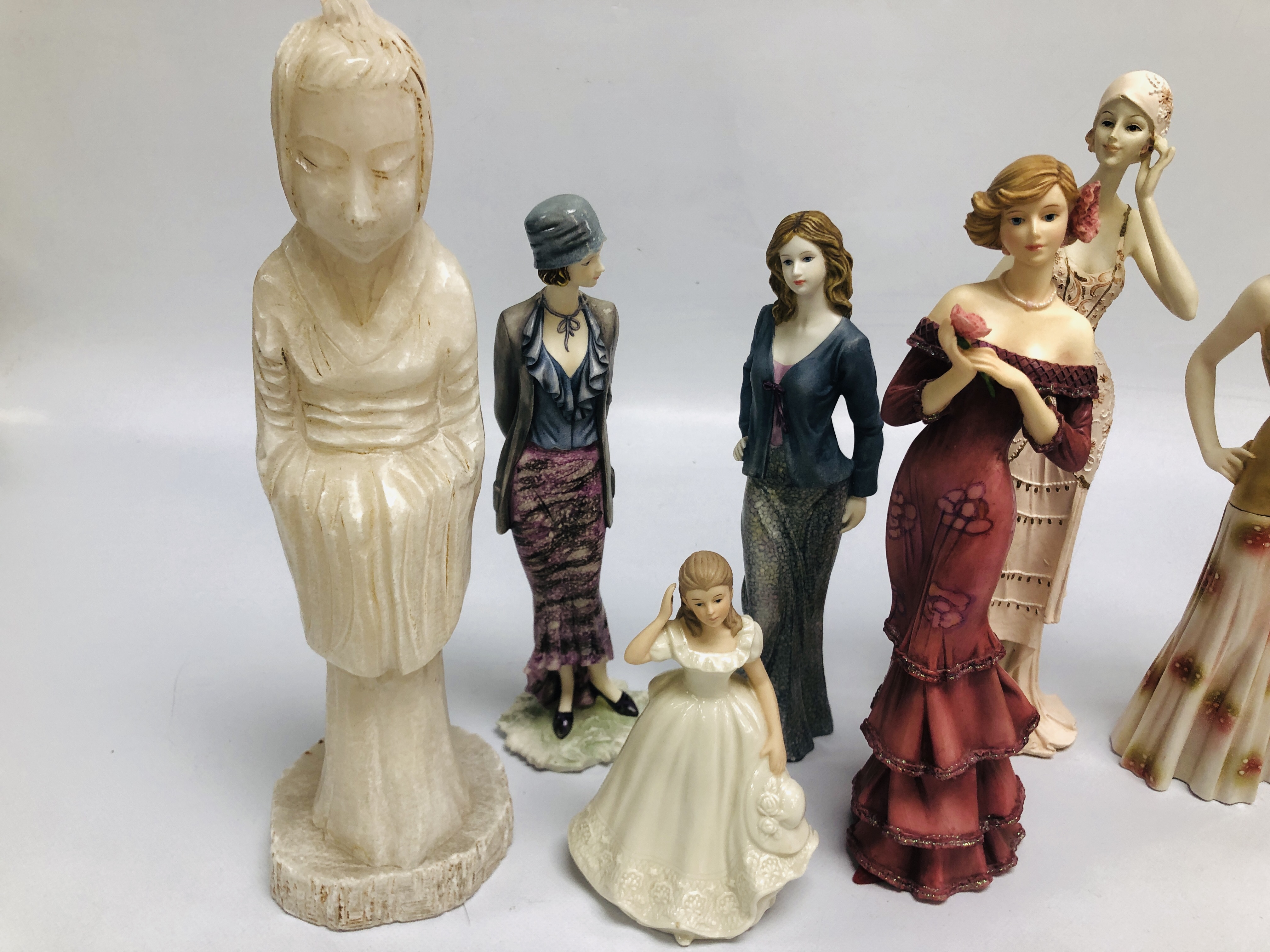 SIX REGAL FIGURINES + ONE OTHER ORIENTAL HARDSTONE CARVING. - Image 3 of 6