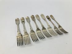 EIGHT ANTIQUE SILVER FORKS (6 LARGER, 2 SMALLER) LONDON ASSAY MARKED G.A.