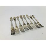 EIGHT ANTIQUE SILVER FORKS (6 LARGER, 2 SMALLER) LONDON ASSAY MARKED G.A.