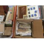 THREE BOXES WITH ALL WORLD STAMPS SORTED INTO PACKETS, SMALL BOXES AND TINS, ETC.