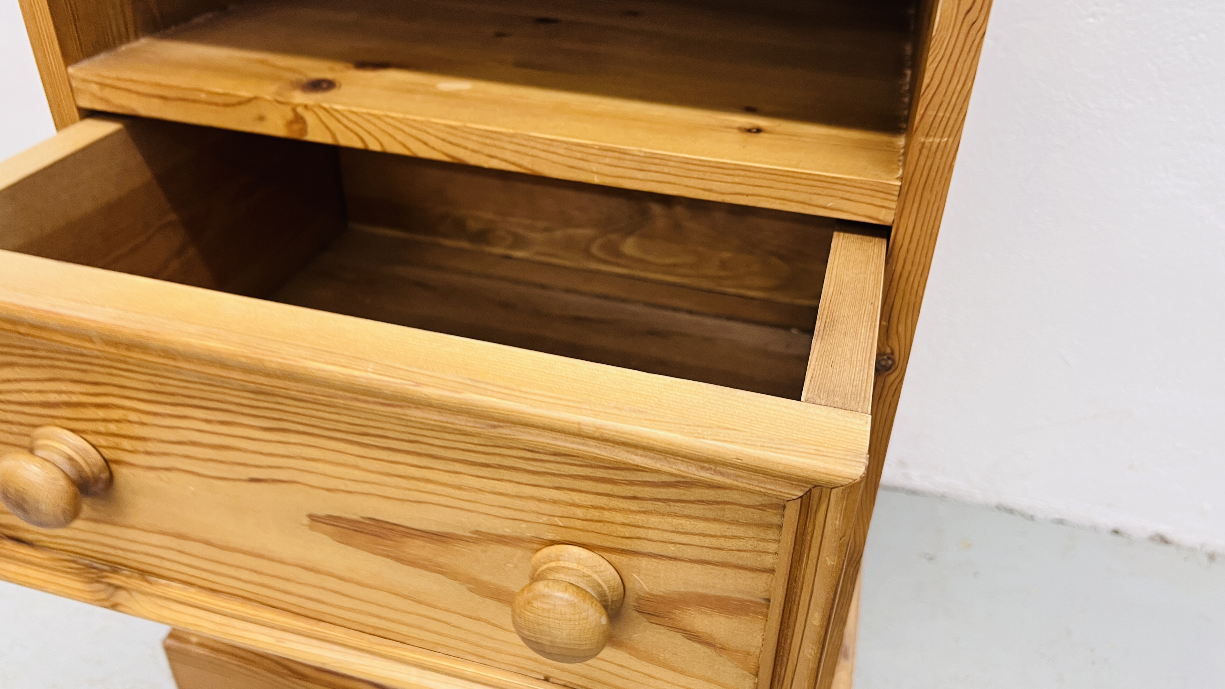 A WAXED PINE TWO DRAWER BEDSIDE CABINET WIDTH 45CM. DEPTH 38CM. HEIGHT 67CM. - Image 6 of 6