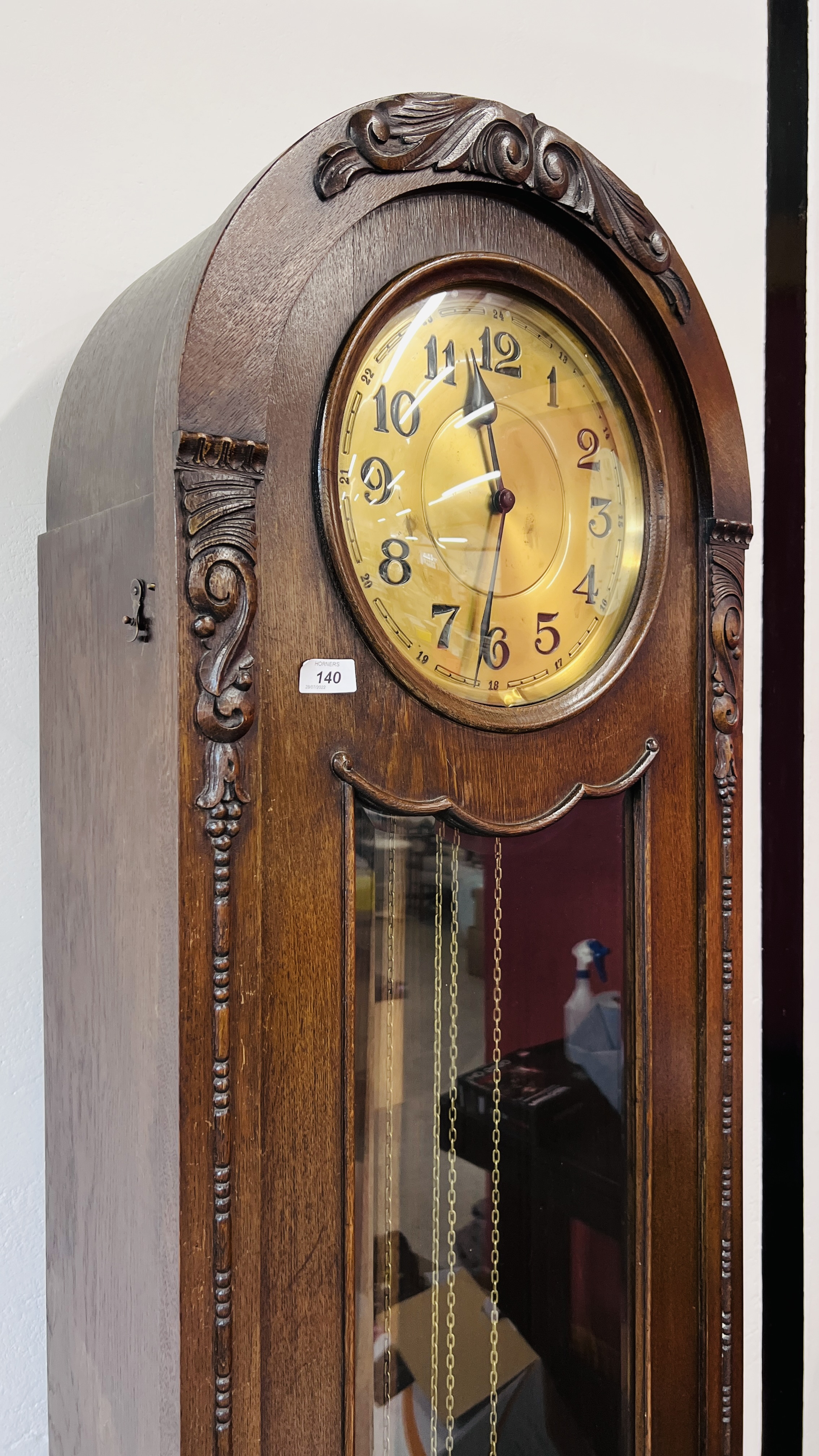 A 1930's WESTMINSTER CHIMING WEIGHT DRIVEN LONG CASE CLOCK HEIGHT 199CM. - Image 5 of 6